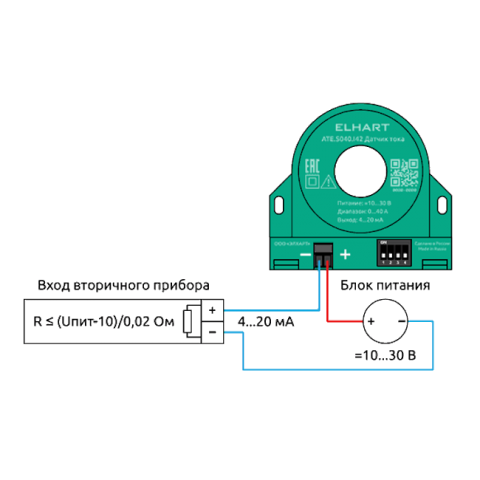 ELHART Датчик переменного тока вх. 0...200A, вых. 4...20мА